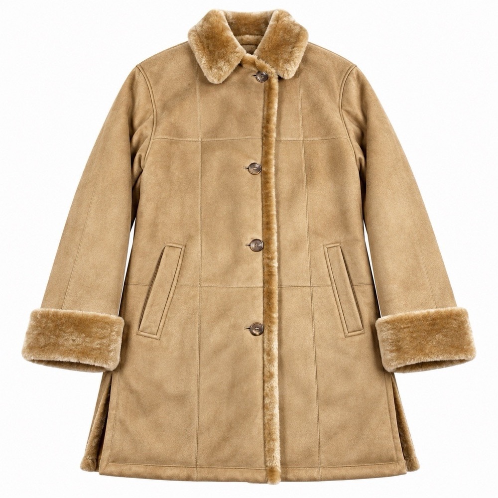 Fleet Street Suede Coat M Tan Faux Shearling Fur Lining Jacket Penny Lane Boho